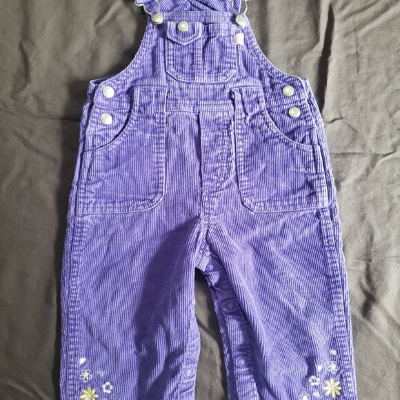Vintage Sears Embroidered Overalls Floral Purple Corduroy Adjustable Straps 18m - Picture 3 of 8